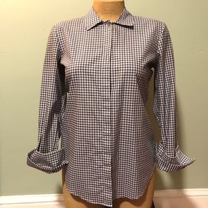 THEORY S Navy Blue Gingham Dress Shirt